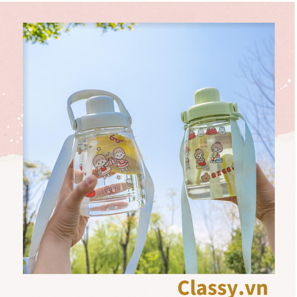 Bình đựng nước 1L  Classy có ống hút tiện lợi, họa tiết hoạt hình dễ thương PK1096
