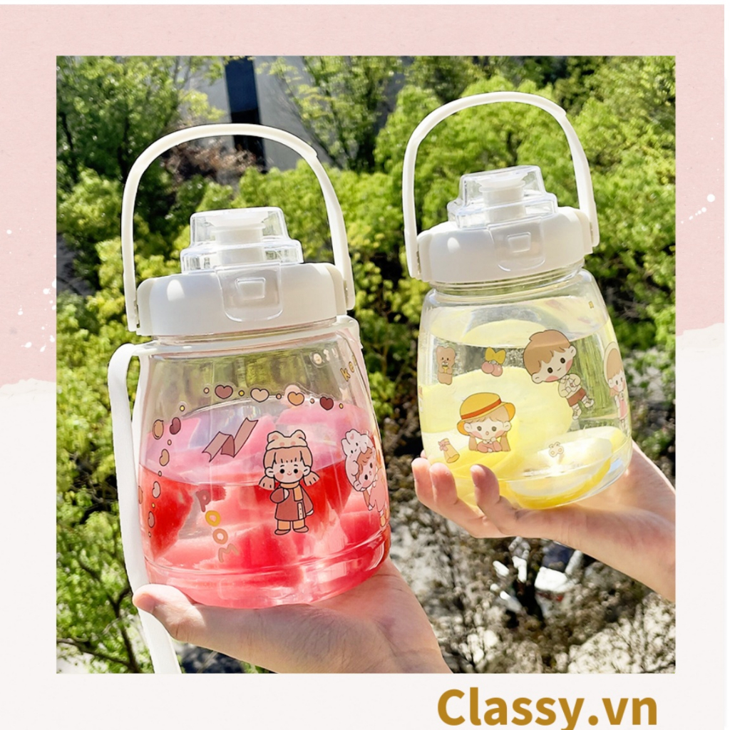 Bình đựng nước 1L  Classy có ống hút tiện lợi, họa tiết hoạt hình dễ thương PK1096