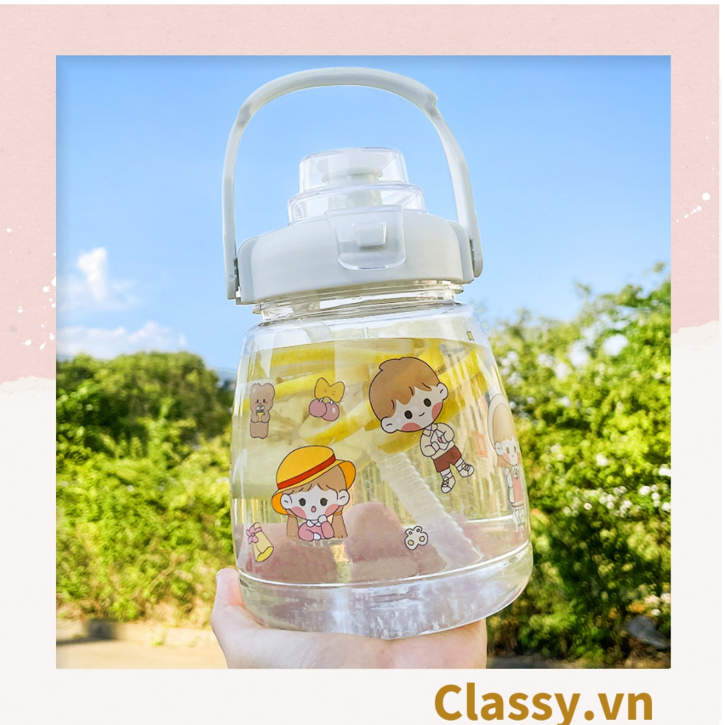 Bình đựng nước 1L  Classy có ống hút tiện lợi, họa tiết hoạt hình dễ thương PK1096