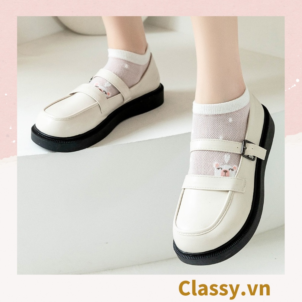 Tất cổ ngắn, vớ cổ ngắn Classy chất cotton in hình mặt gấu ngẫu nhiên G1463