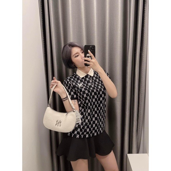 Áo Thun Polo Nam Nữ  MLB Vải Cá Sấu phom đẹp in nét, Áo Thun Cổ Bẻ ny MLB Phong Cách Hàn Quốc