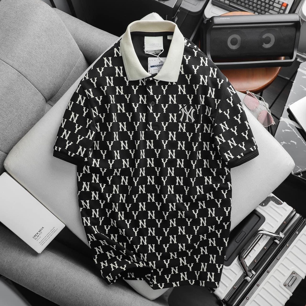 Áo Thun Polo Nam Nữ  MLB Vải Cá Sấu phom đẹp in nét, Áo Thun Cổ Bẻ ny MLB Phong Cách Hàn Quốc