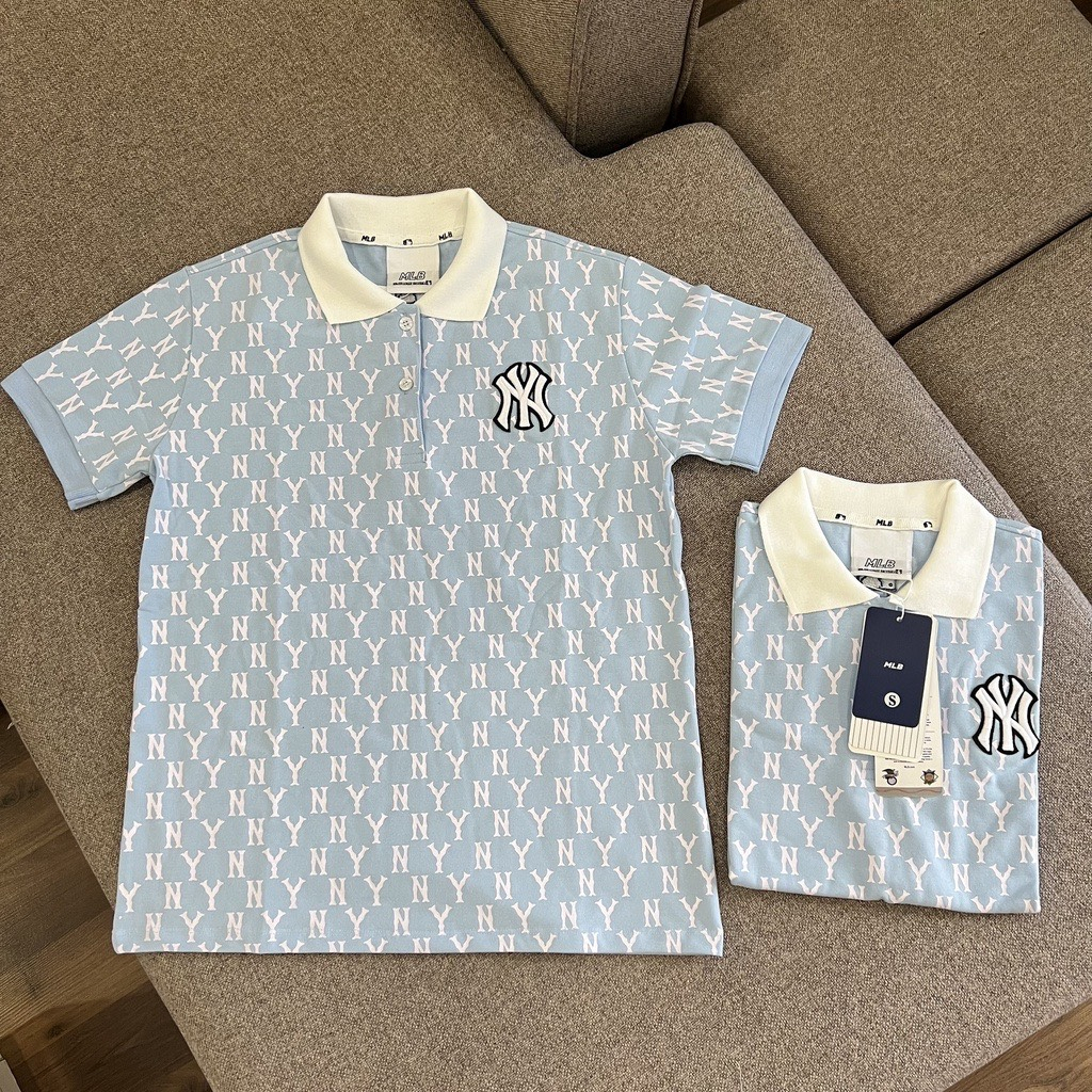 Áo Thun Polo Nam Nữ  MLB Vải Cá Sấu phom đẹp in nét, Áo Thun Cổ Bẻ ny MLB Phong Cách Hàn Quốc