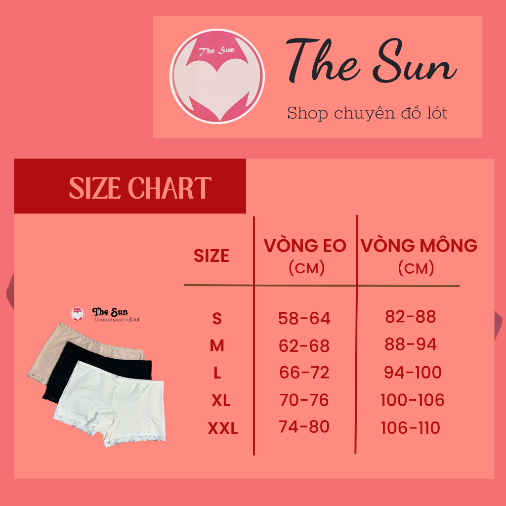 Quần lót nữ mặc váy dạng short quần đùi, vải cotton thoáng mát, phối ren lai mềm mại sang trọng_THE SUN TCT 004
