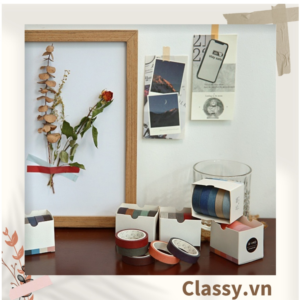 10 cuộn Băng keo giấy washi tape Classy trang trí tông màu neutral nhiều kích cỡ PK1326