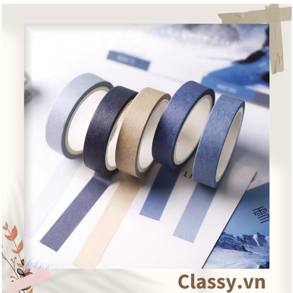 10 cuộn Băng keo giấy washi tape Classy trang trí tông màu neutral nhiều kích cỡ PK1326