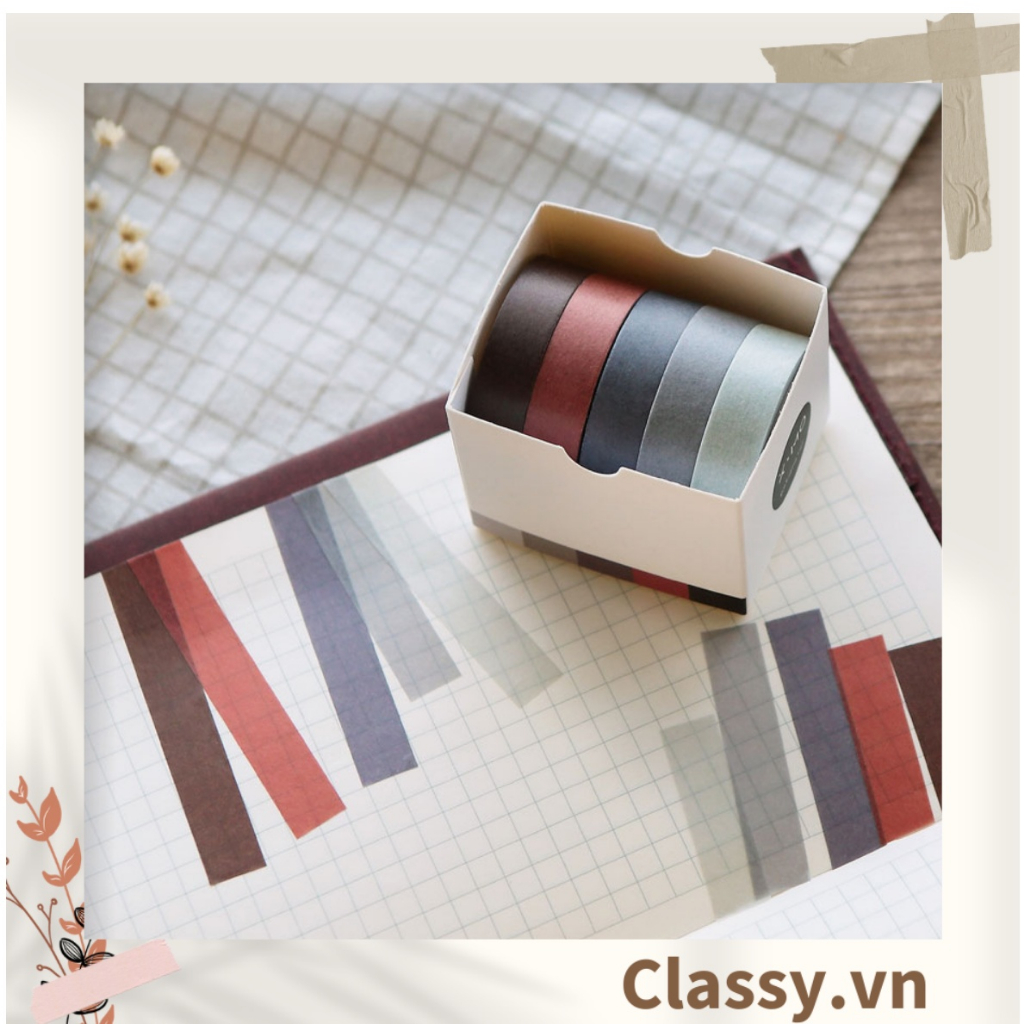 10 cuộn Băng keo giấy washi tape Classy trang trí tông màu neutral nhiều kích cỡ PK1326