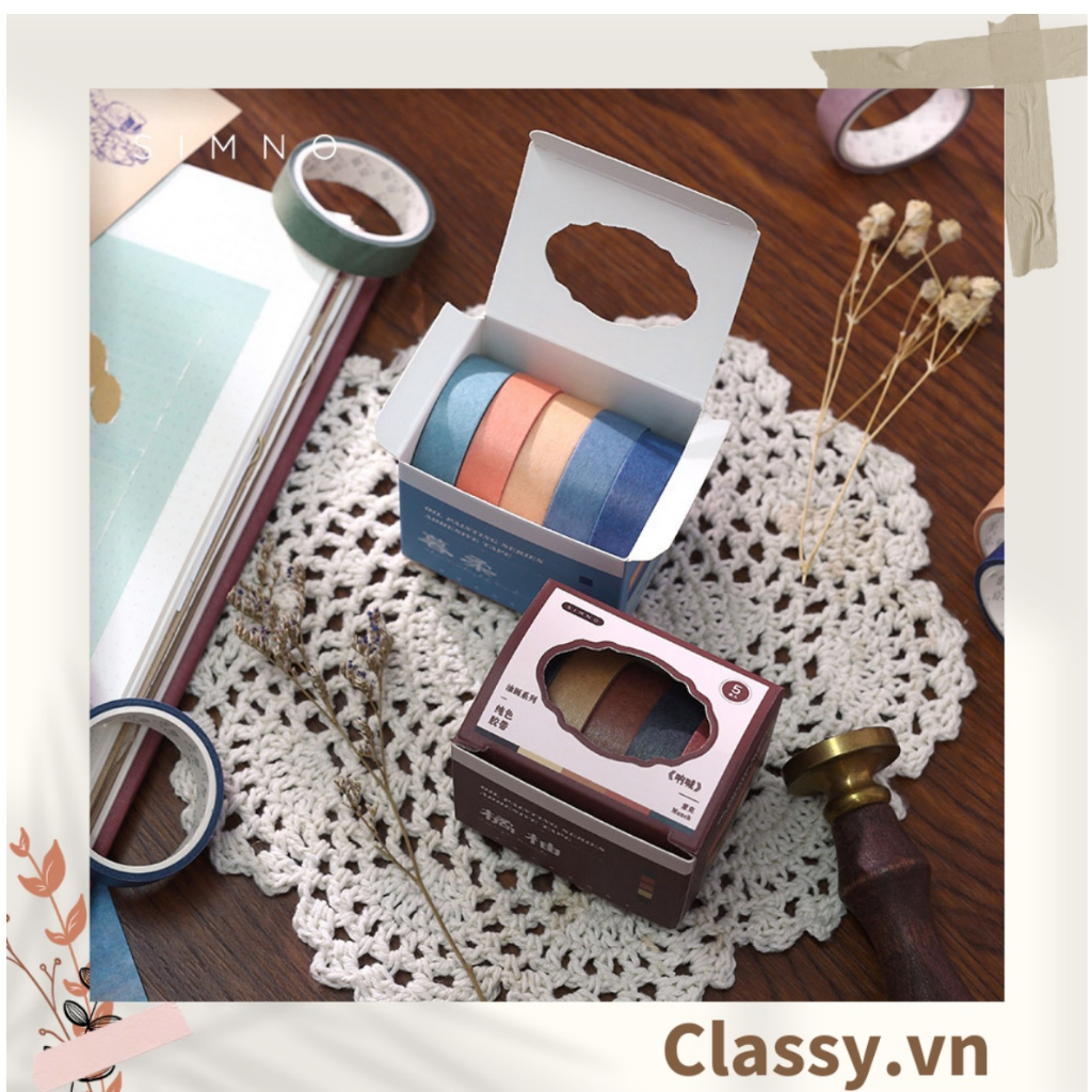 10 cuộn Băng keo giấy washi tape Classy trang trí tông màu neutral nhiều kích cỡ PK1326