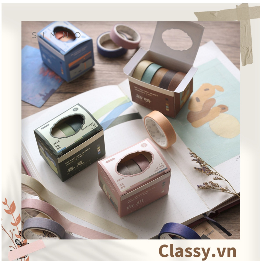 10 cuộn Băng keo giấy washi tape Classy trang trí tông màu neutral nhiều kích cỡ PK1326