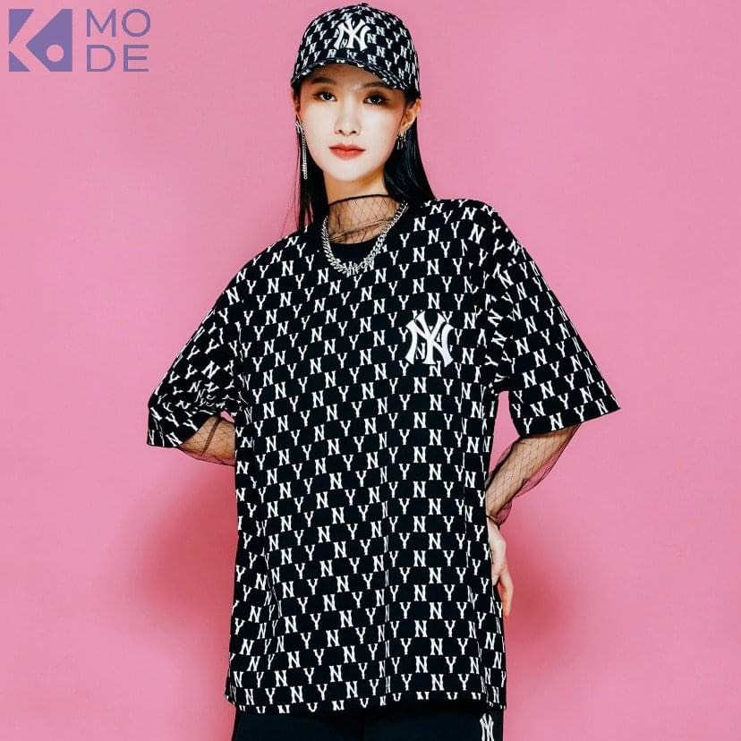 Áo thun tay lỡ MLB NY in Monogram phông Unisex nam nữ Cotton oversize form rộng chất cotton dày dặn mua là ưng