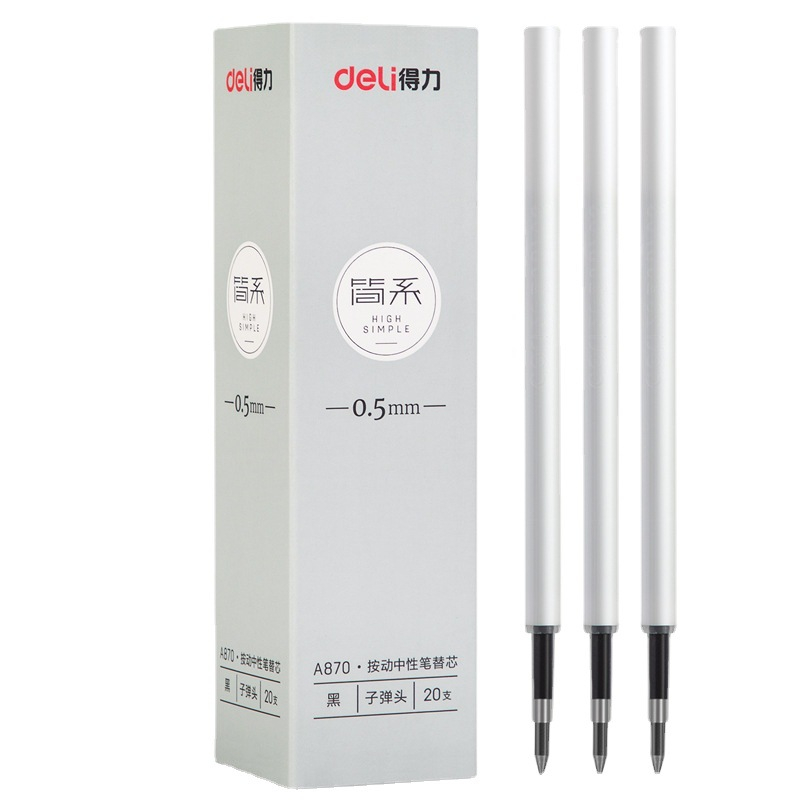 Ruột bút gel Deli A870 ngòi 0,5mm, A880 ngòi 0,38mm mực đen viết trơn êm