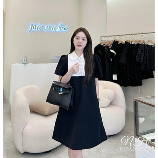 Váy xuông tuyết mưa phối cổ sơmi nơ đính đá