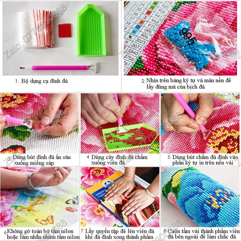 Tranh gắn đá đính kín toàn bộ Hoa Mẫu Đơn