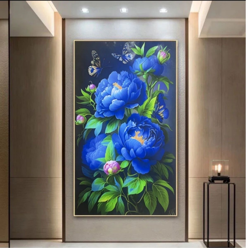 Tranh gắn đá đính kín toàn bộ Hoa Mẫu Đơn