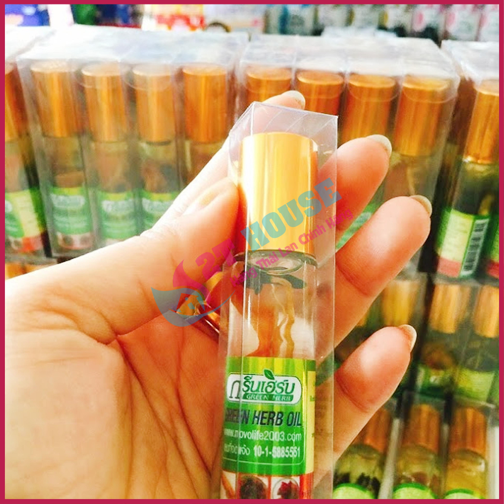Dầu nhân sâm thảo dược dạng lăn siêu thơm Green Herb Oil Thái Lan chai 8ml 2T House Shop Hàng Thái Lan Nội Địa