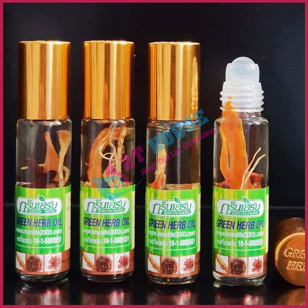 Dầu nhân sâm thảo dược dạng lăn siêu thơm Green Herb Oil Thái Lan chai 8ml 2T House Shop Hàng Thái Lan Nội Địa