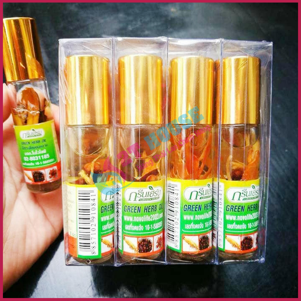 Dầu nhân sâm thảo dược dạng lăn siêu thơm Green Herb Oil Thái Lan chai 8ml 2T House Shop Hàng Thái Lan Nội Địa