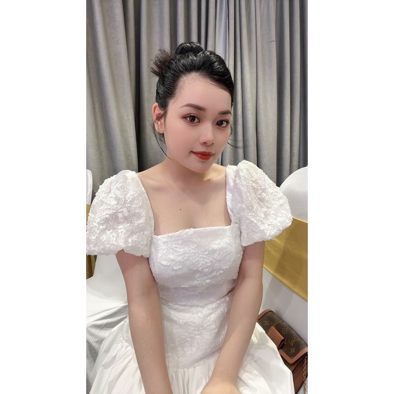 Pass Set áo croptop tay bồng phối chân váy xòe size M