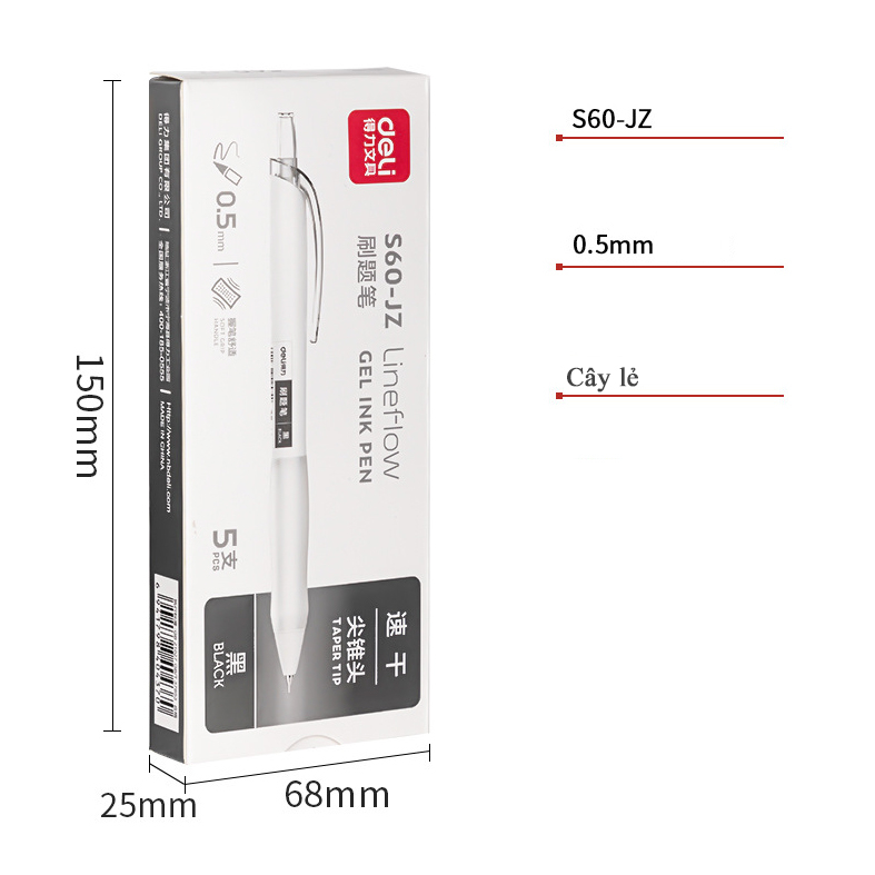 Bút gel Deli thiết kế trắng sang trọng ngòi 0,5mm mực đen bấm khô nhanh S60-JZ/S60-ST