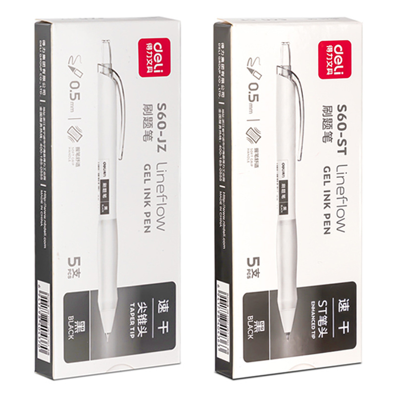 Bút gel Deli thiết kế trắng sang trọng ngòi 0,5mm mực đen bấm khô nhanh S60-JZ/S60-ST