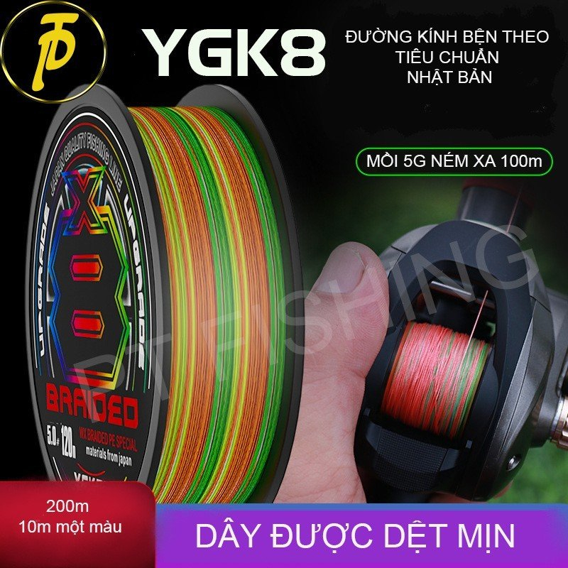 Dây Trục chính YGK PE X8 chuyên lure đa sắc mười mét một màu