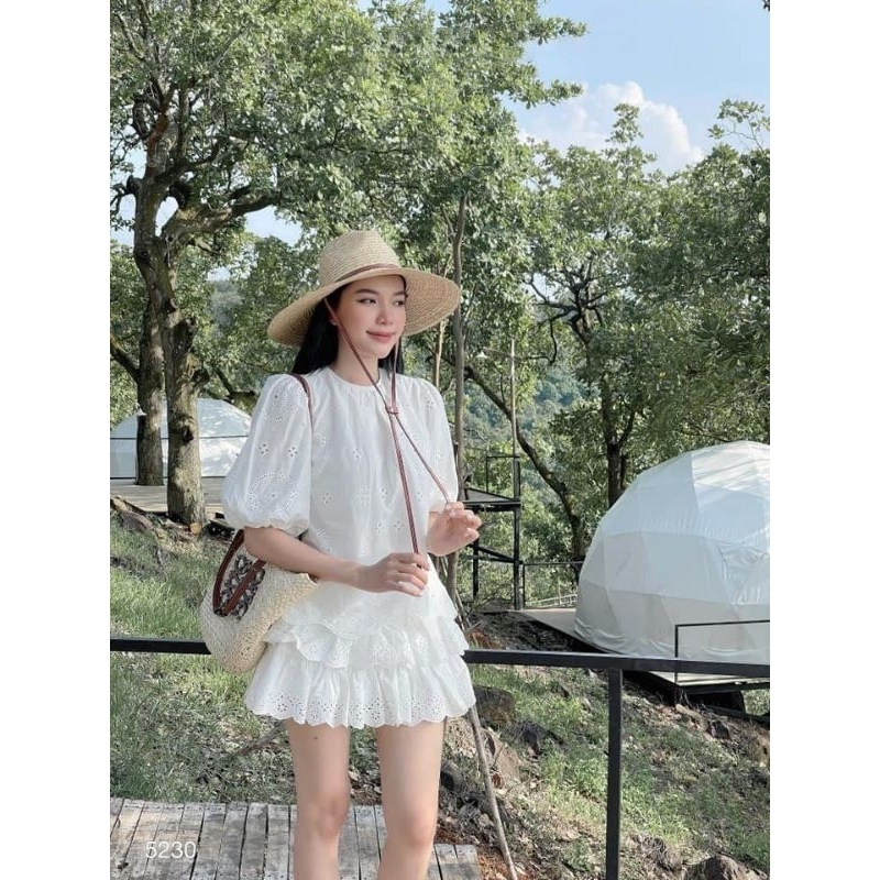 set áo ren chân váy tầng