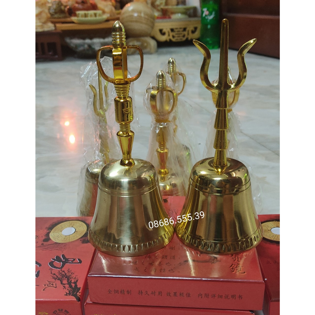 Chuông lắc có cán cao 13cm linh đồng vàng - chuông lắc cầm tay lớn Đài Loan