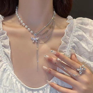 Dây chuyền vòng cổ chocker, Vòng tay hạt châu phối bướm đá dây rũ cá tính Tatitava