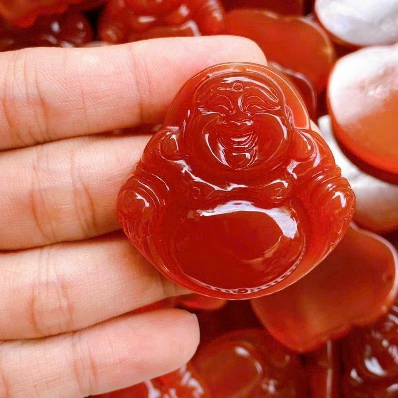 Dây chuyên mặt phật Di Lặc màu đỏ M.Não Lớn Kèm Dây Dù Đeo Cổ