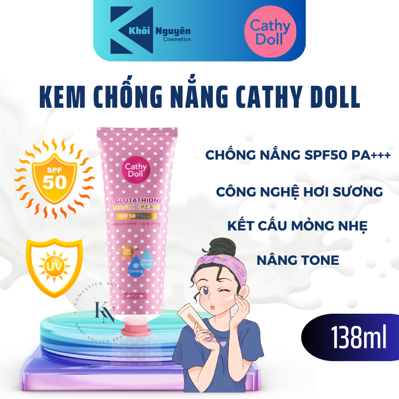 Kem Chống Nắng Dưỡng Trắng Da Cathy Doll L- Glutathione Magic Cream SPF50 PA+++138ml