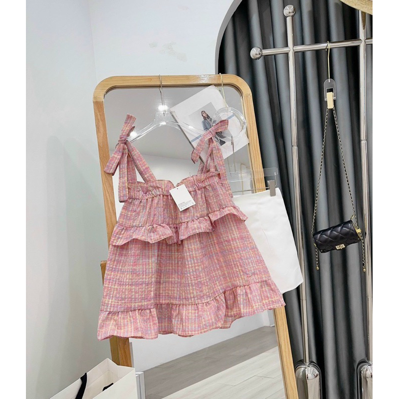 SET ÁO HAI DÂY BUỘC NƠ VAI TẦNG BÈO PHỐI QUẦN ĐÙI
