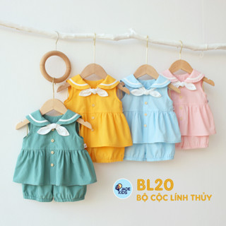 Bộ đồ bé gái, bộ ba lỗ bé gái, bộ lính thuỷ ba lỗ chất liệu thô cotton hàn quốc vải cực kỳ mềm mát cho bé từ 7kg