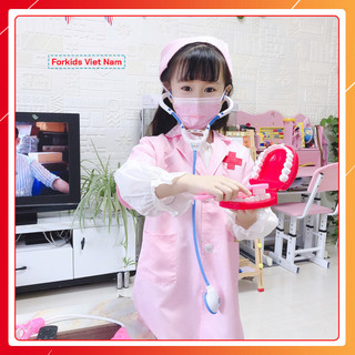 Combo Đồ chơi ống tai nghe bác sĩ kèm Bộ áo mũ bác sĩ form chuẩn Đẹp Chất Vải Tốt