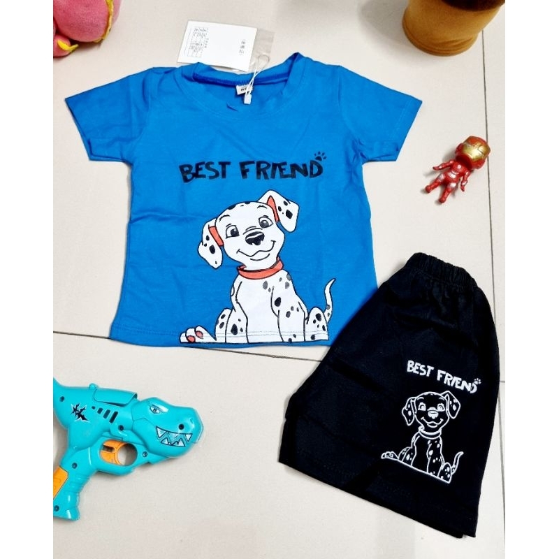 Bộ bé trai vải cotton 4c họa tiết chó đốm đáng yêu