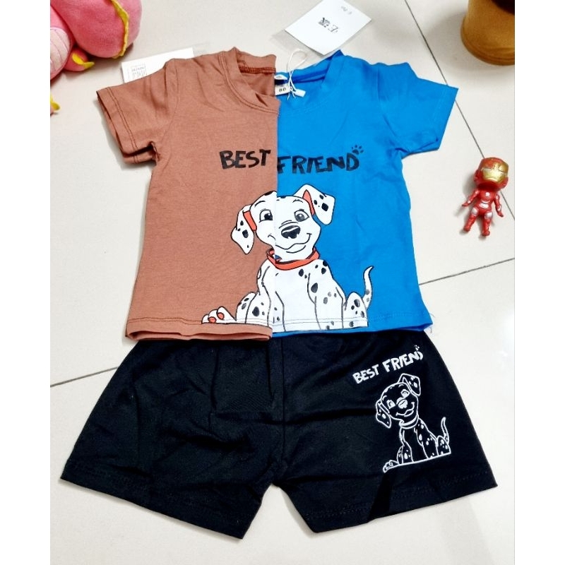 Bộ bé trai vải cotton 4c họa tiết chó đốm đáng yêu