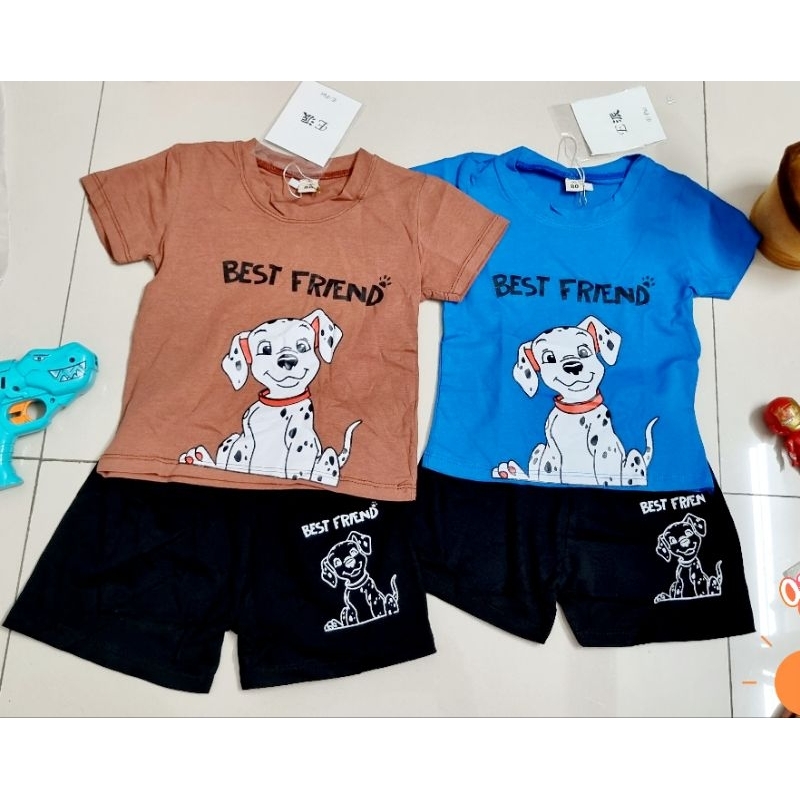 Bộ bé trai vải cotton 4c họa tiết chó đốm đáng yêu