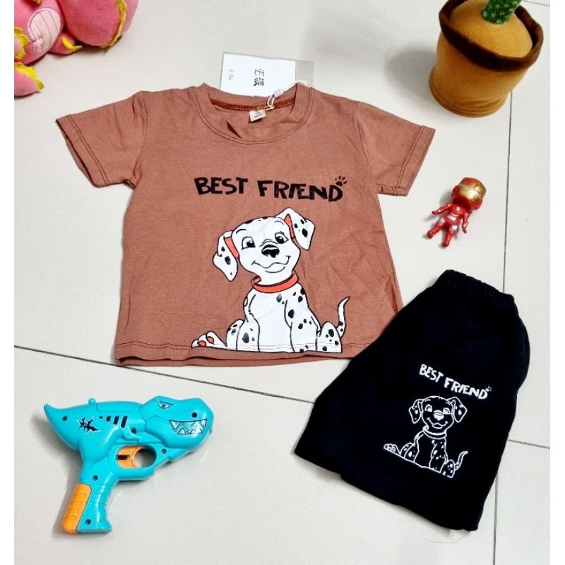 Bộ bé trai vải cotton 4c họa tiết chó đốm đáng yêu