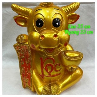 Heo đất tiết kiệm hình chú trâu vàng có số 79 thu hút tài lộc chất liệu thạch cao vàng (cao 35 cm ngang 23 cm