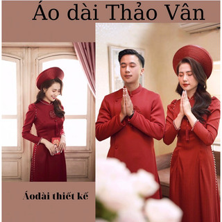 Áo dài cặp dâu rể form chữ hỷ cao cấp màu đỏ -TV068