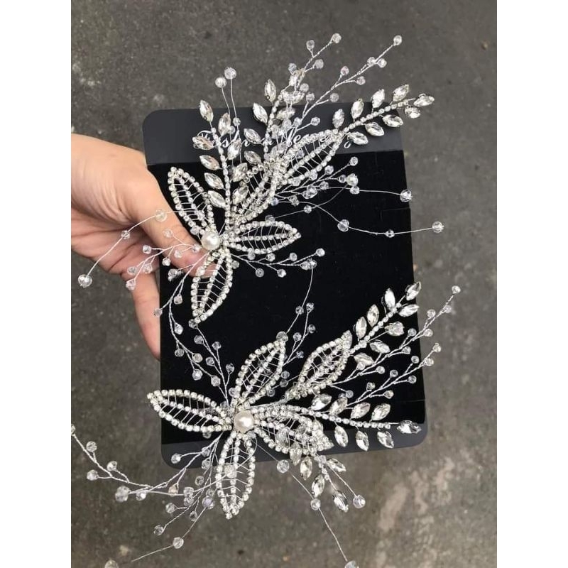 sét 2 cài tóc kết dây đá