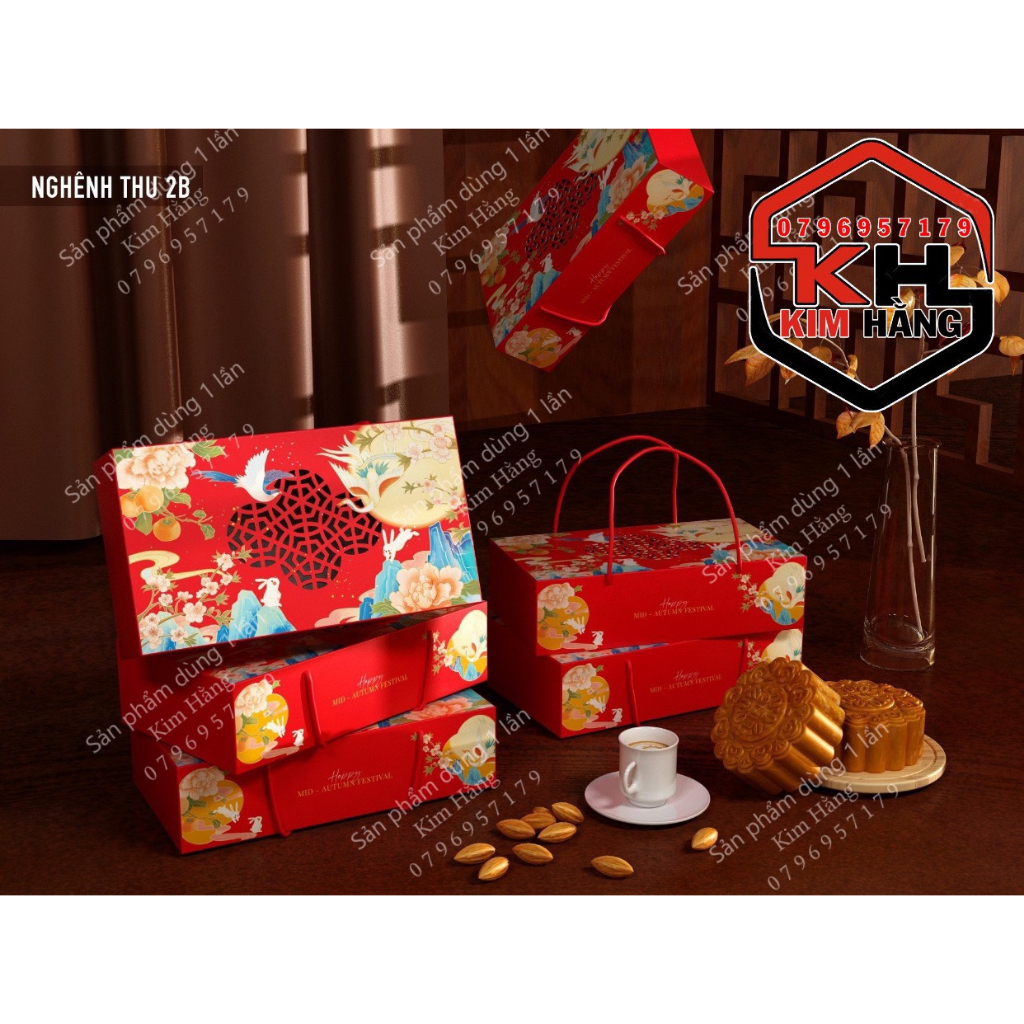 Set 10 Vỏ hộp trung thu 2 bánh Nghênh Thu , hộp đựng bánh 150gr - 250gr - Mẫu hộp trung thu năm 2023