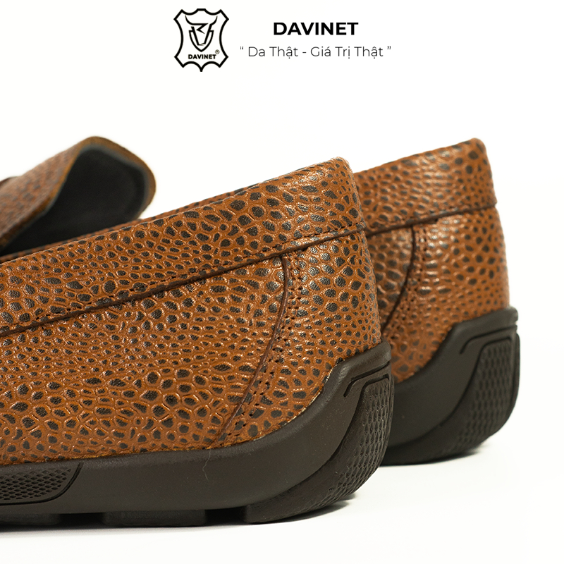 Giày Lười Nam Da Bò Dập Vân Đà Điểu Chính Hãng DAVINET GPM23-03, Giày Da Nam Thời Trang Công Sở, Đế Cao Su Bền Đẹp