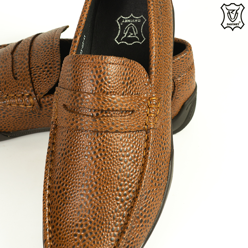Giày Lười Nam Da Bò Dập Vân Đà Điểu Chính Hãng DAVINET GPM23-03, Giày Da Nam Thời Trang Công Sở, Đế Cao Su Bền Đẹp