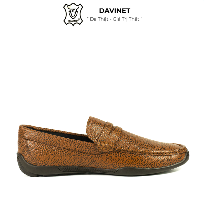 Giày Lười Nam Da Bò Dập Vân Đà Điểu Chính Hãng DAVINET GPM23-03, Giày Da Nam Thời Trang Công Sở, Đế Cao Su Bền Đẹp