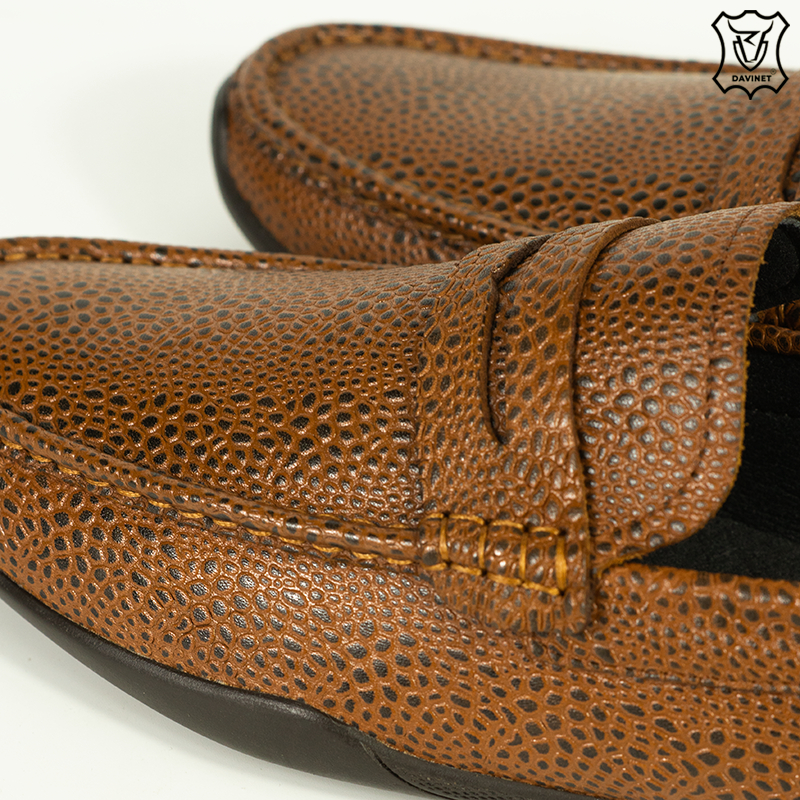 Giày Lười Nam Da Bò Dập Vân Đà Điểu Chính Hãng DAVINET GPM23-03, Giày Da Nam Thời Trang Công Sở, Đế Cao Su Bền Đẹp