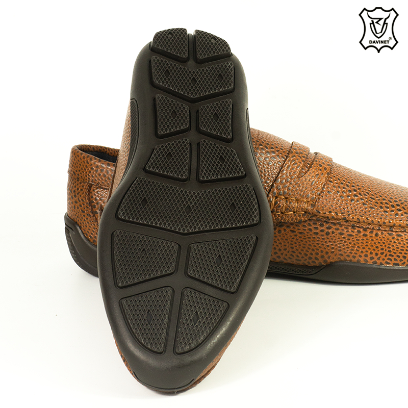 Giày Lười Nam Da Bò Dập Vân Đà Điểu Chính Hãng DAVINET GPM23-03, Giày Da Nam Thời Trang Công Sở, Đế Cao Su Bền Đẹp
