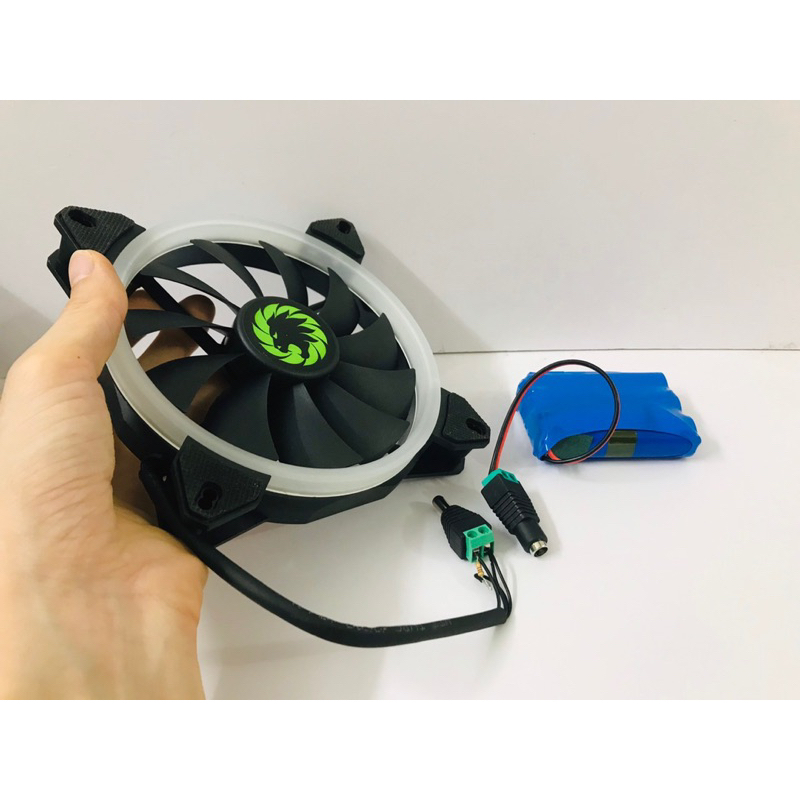 Bộ quạt tích điện, quạt sạc siêu êm pin 3S 18650 có đèn