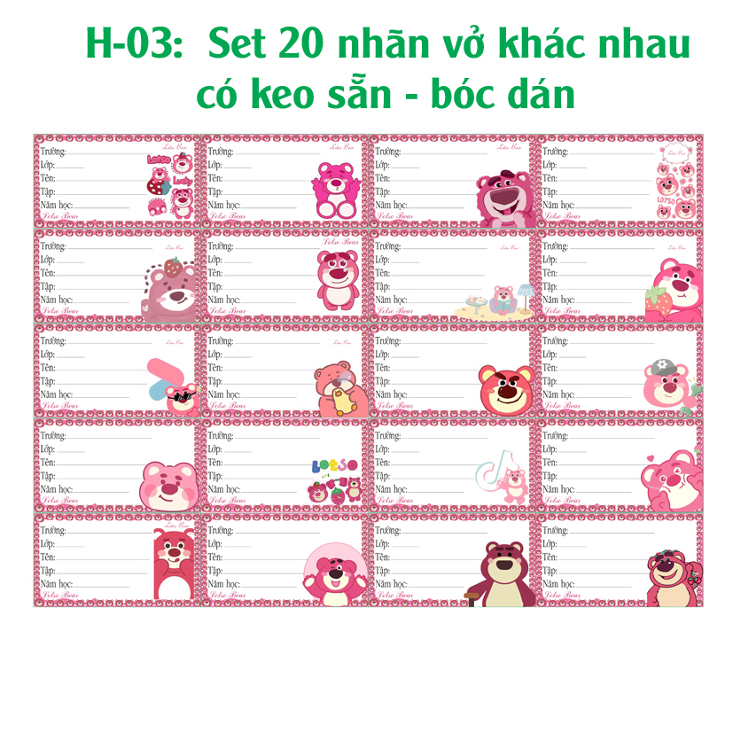 Nhãn vở Gấu Dâu- Gấu Lotso- Lotso Bear