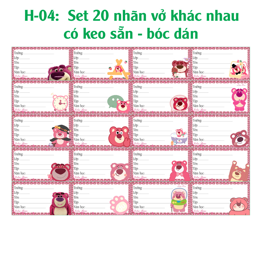 Nhãn vở Gấu Dâu- Gấu Lotso- Lotso Bear