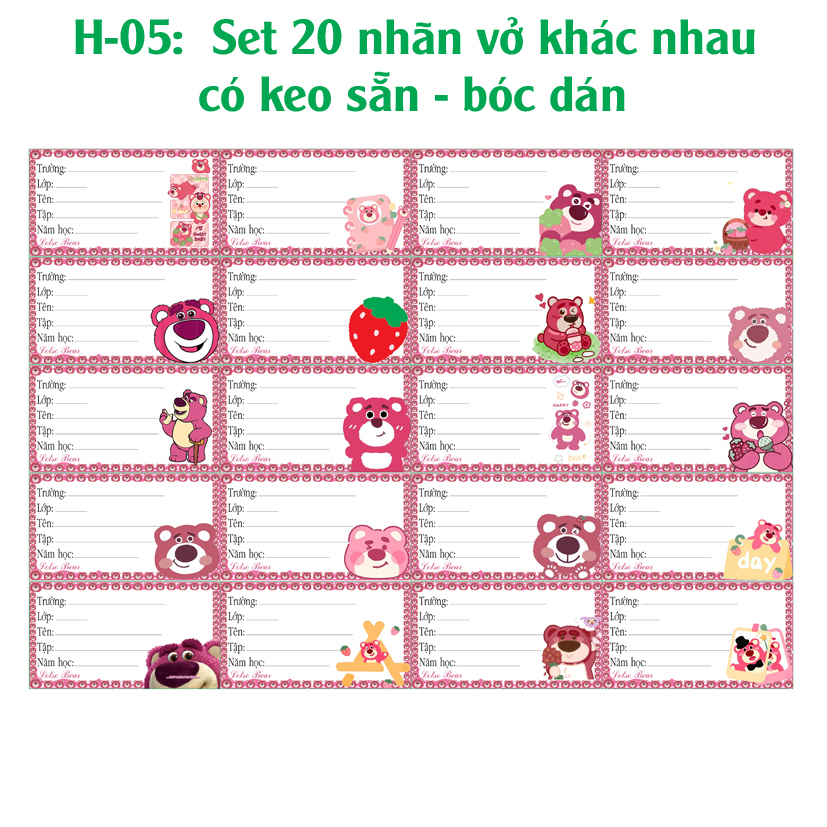 Nhãn vở Gấu Dâu- Gấu Lotso- Lotso Bear